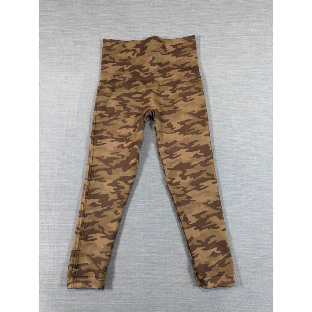 Spanx Look At Me Now Seamless Camo Leggings Green Brown High Waist Womens Medium